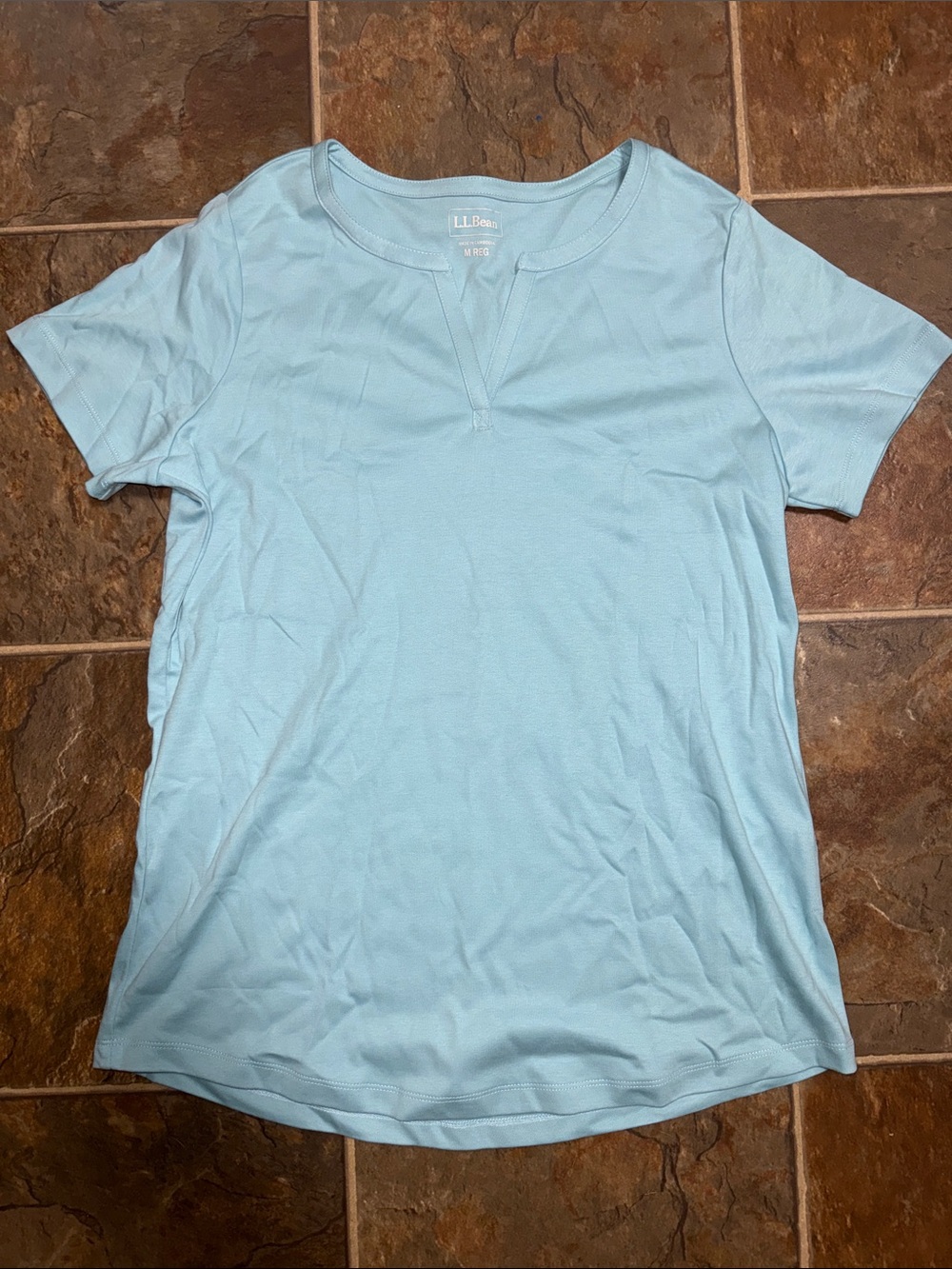 L.L. Bean Pale Blue Notch Neck Short Sleeve Top